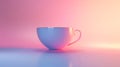 Create an ethereal representation of a stunning tea cup, bathed in impeccable lighting against a solid color backdrop. The image