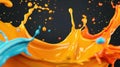 Create eyecatching visuals with dynamic liquid splashes in various colors for advertising. 3D render on black background Royalty Free Stock Photo