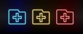 create, folder neon icon set. Set of red, blue, yellow neon vector icon