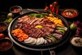 a food photograph of a delicious creative abstract korean barbecue grill