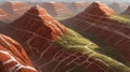 A Create a high-resolution aerial view of a rugged, mountainous landscape