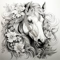 create a horse mandala full detail black and white to color , generated by AI