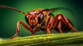 Photorealistic Macro Image Of Hornet On Blade Of Grass