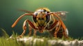 Photorealistic Macro Image Of Hornet On Blade Of Grass
