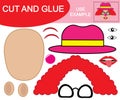 Create the image of clown using scissors and glue. Game for kids Royalty Free Stock Photo