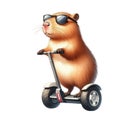 capybara standing on a segway Royalty Free Stock Photo