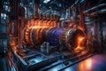 An image of a cutting-edge fusion reactor interior, showcasing the complex machinery and superheated plasma with vibrant Royalty Free Stock Photo