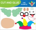 Create the image of face of clown using scissors and glue.