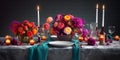 Create an image of a festive table setting with a colorfu two generative AI