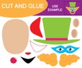 Create the Image of head of clown using scissors and glue. Game for children. Royalty Free Stock Photo