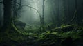 image of a misty, moss-covered forest