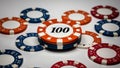 create an image of a single orange 100dollar poker chi ai generated Royalty Free Stock Photo