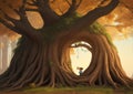 *Create an imaginary dialogue between a wise old tree and a curious child, exploring the circle of life.*