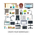 Create Interior Working Place Icon Set