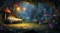 \' bedroom with a 3D background view of an enchanted woodland filled with fairies, fireflies