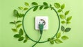 Create a minimalist and eco-friendly composition featuring a green power outlet and plug Royalty Free Stock Photo
