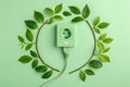 Create a minimalist and eco-friendly composition featuring a green power outlet and plug Royalty Free Stock Photo