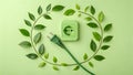 Create a minimalist and eco-friendly composition featuring a green power outlet and plug Royalty Free Stock Photo