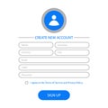 Create new account - web form design. Website user interface for registration page. Template for UI, GUI and UX. Vector. Royalty Free Stock Photo