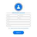 Create new account - web form design. Website user interface for registration page. Template for UI, GUI and UX. Vector.