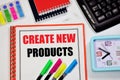 Create new products. An inscription in the goal planning notebook.