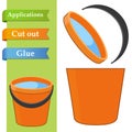 Create paper application the cartoon buckets of water. Use scissor cut parts of plastic pail and glue on the paper. Easy level.