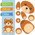 Create paper application the cartoon fun Bear. Use scissors cut parts of Bear and glue on the paper. Education logic game