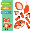 Create paper application the cartoon fun Fox. Use scissors cut parts of the Fox and glue on the paper. Education logic game