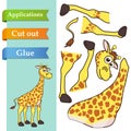 Create paper application the cartoon fun Giraffe. Use scissors cut parts of Giraffe and glue on paper. Education logic game