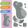 Create paper application the cartoon fun Hippopotamus. Use scissors cut parts of Hippo and glue on the paper. Education logic game