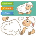 Create paper application the cartoon funny Lamb. Use scissors cut parts of Sheep and glue on the paper. Education logic game