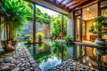 Create a Peaceful Entryway Oasis with an Indoor Pond Design Ideas and Inspiration for a Tranquil Water Feature Royalty Free Stock Photo
