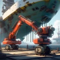 create a picture of an autonomous maintenance robot inspecting and repairing the ships exterior