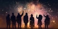 Create a picture of a group of people celebrating New Yea three generative AI