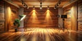 Create a Professional Virtual Studio in Minutes with This Stunning LowLight Warm Wooden Background 3D Render for Video Royalty Free Stock Photo
