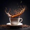 Create realistic image of coffee splashing out of a cup