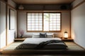 create a simple, clutter free space Japanese style bedrooms, furniture and decorations, copy space