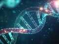 Create a stunning image of a metallic DNA helix, illuminated with glowing circuits and energy that convey a techforward future Royalty Free Stock Photo