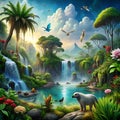 Create surreal landscapes that combine multiple ecosystems, such as a rainforest with Arctic elements