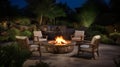 Inviting Outdoor Patio: Comfortable Seating, Fire Pit, and Abundant Landscaping,