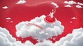 Create a vector graphic of a white and red magic carpet ride through the clouds of love Royalty Free Stock Photo