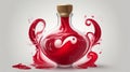 Create a vector graphic of a white and red magical love potion swirling in a bottle