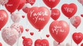 Create a vector pattern of white and red balloons forming the words \