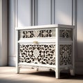 create a visual representation of delicate filigree work on a piece of furniture trending on art