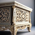 create a visual representation of delicate filigree work on a piece of furniture trending on art