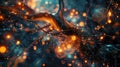 Create a visualization of a Neural Network in Artificial Intelligence using Glowing Elements. AIG53M Royalty Free Stock Photo