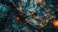 Create a visualization of a Neural Network in Artificial Intelligence using Glowing Elements. AIG53M Royalty Free Stock Photo