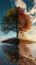 Create a visually captivating panoramic image showcasing natures breathtaking transformations across the seasons From lush