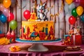 A visually stunning photograph of a kids birthday cake adorned with a captivating Tom and Jerry theme.