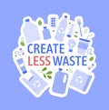 Create less waste concept. Vector zero waste, plastic waste